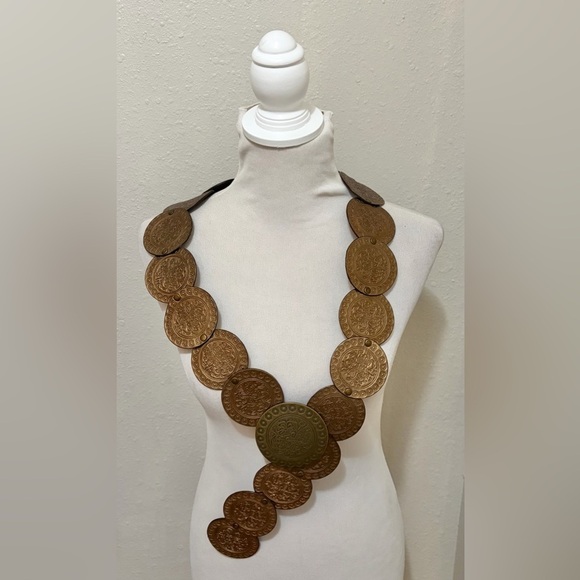 Vintage Accessories - *EUC* Y2K Boho Bronze Medallion Leather XL Belt